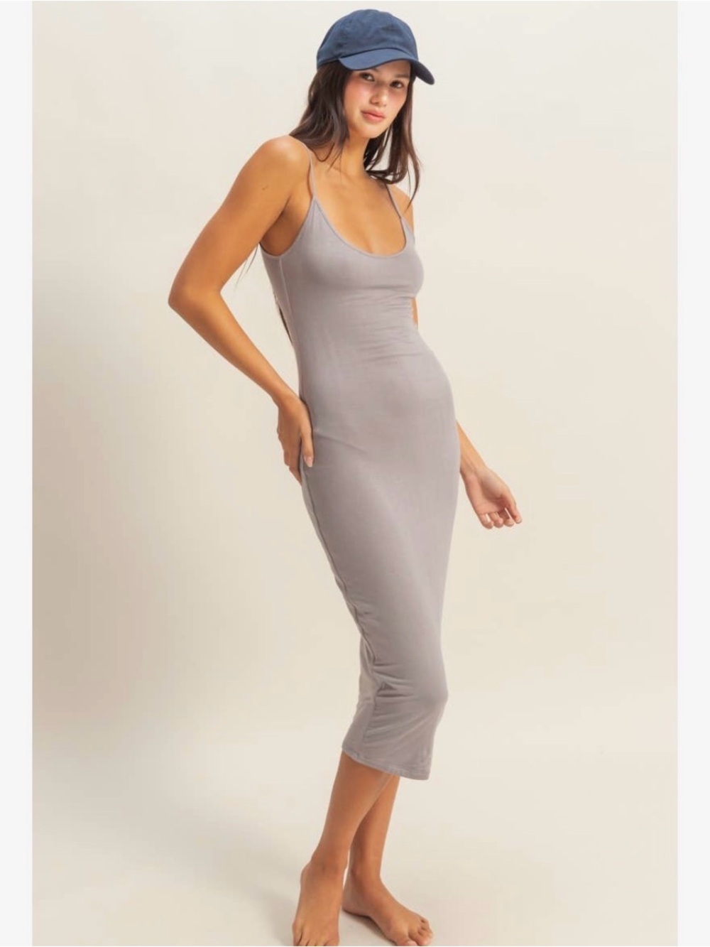 Double Zero Slim Scoop Neck Midi Dress - Light Gray Large